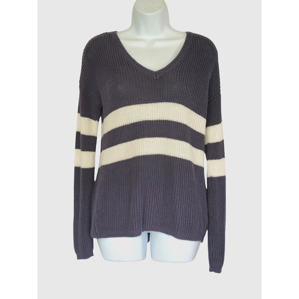 Pink Rose Sweater Juniors XL Gray Stripe Knit Vintage